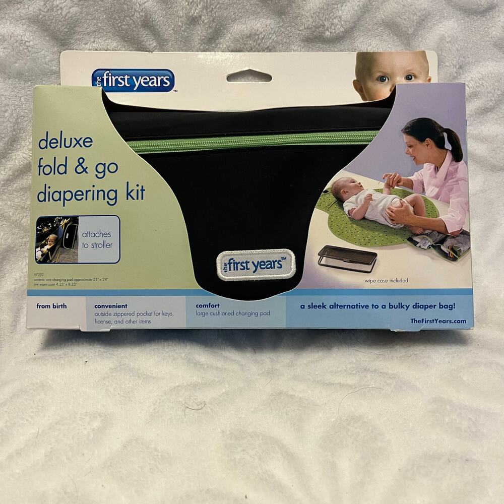 First years deluxe gold and go diapering kit attaches to stroller wipes case